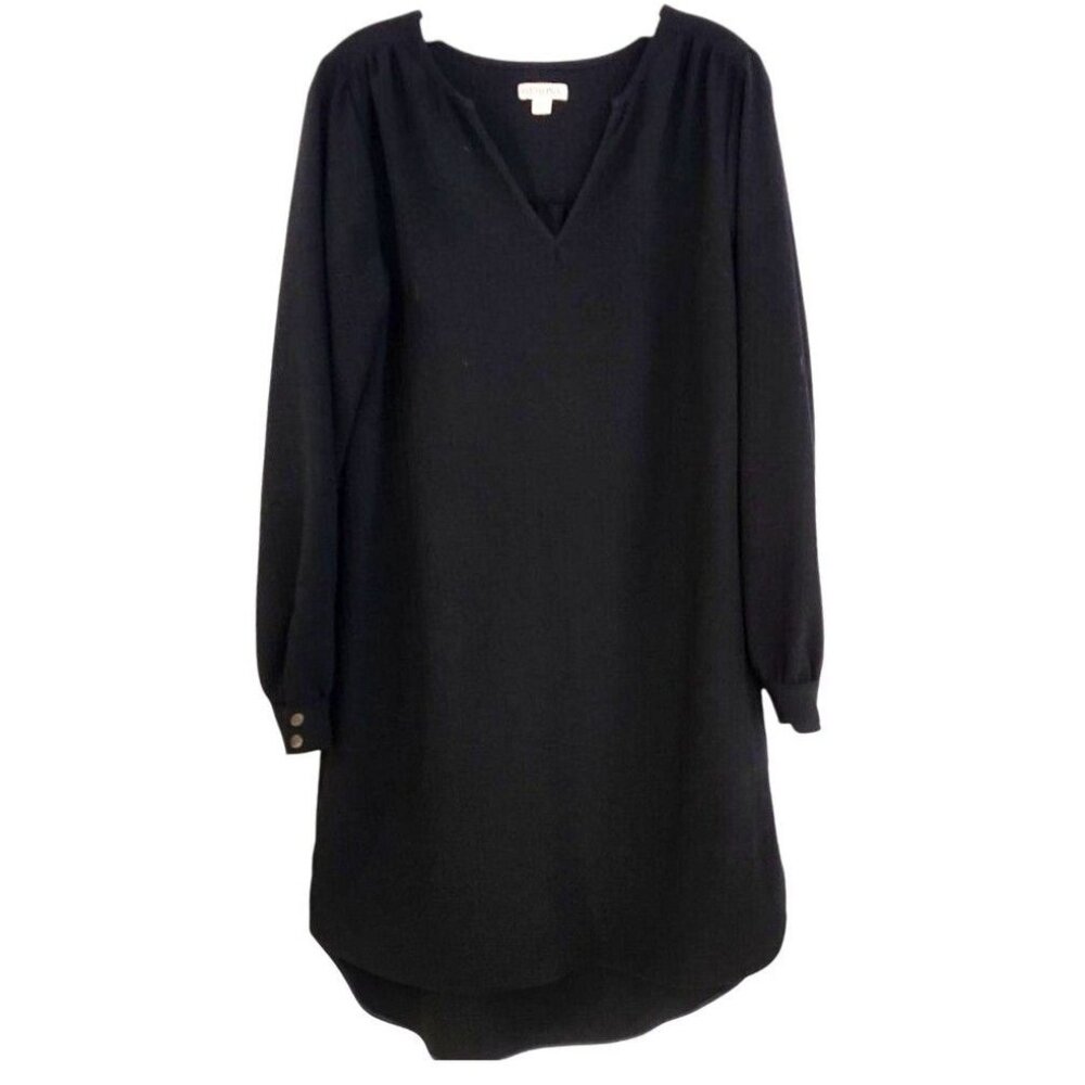 Merona Black Long Sleeve Shift Dress V-Neck Buttoned Cuffs